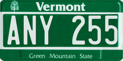 VT license plate ANY255