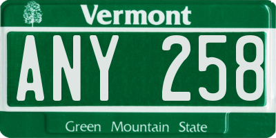 VT license plate ANY258
