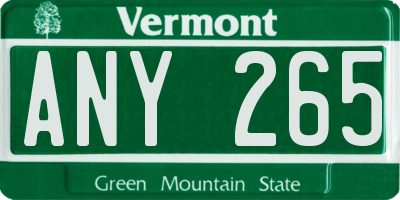 VT license plate ANY265