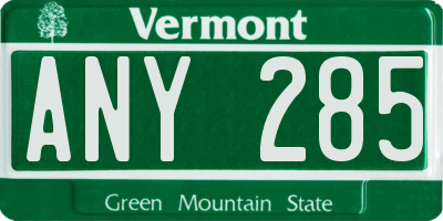VT license plate ANY285
