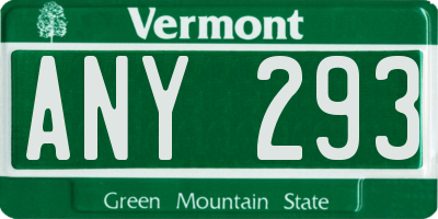 VT license plate ANY293