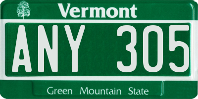 VT license plate ANY305