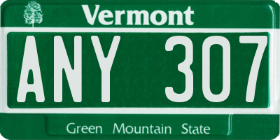VT license plate ANY307