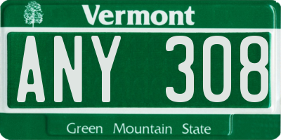 VT license plate ANY308