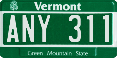VT license plate ANY311