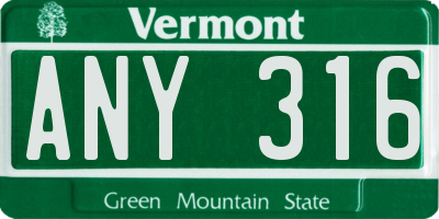 VT license plate ANY316