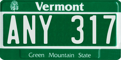 VT license plate ANY317