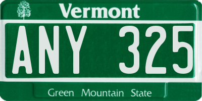 VT license plate ANY325