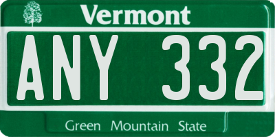 VT license plate ANY332