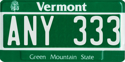 VT license plate ANY333