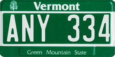 VT license plate ANY334