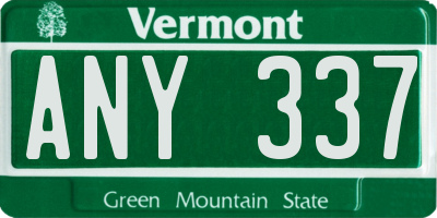 VT license plate ANY337
