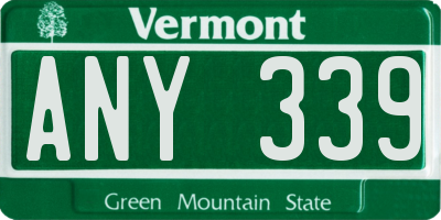 VT license plate ANY339