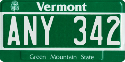 VT license plate ANY342