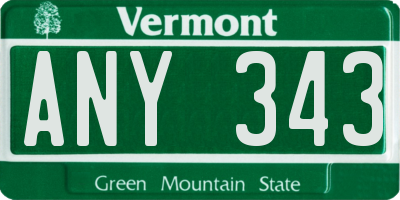 VT license plate ANY343
