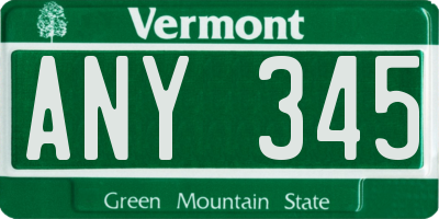 VT license plate ANY345