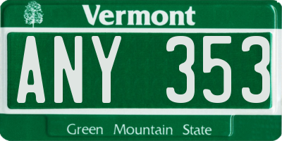 VT license plate ANY353