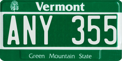 VT license plate ANY355