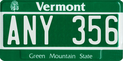 VT license plate ANY356