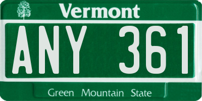VT license plate ANY361