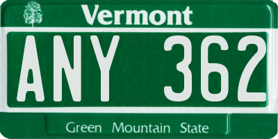 VT license plate ANY362