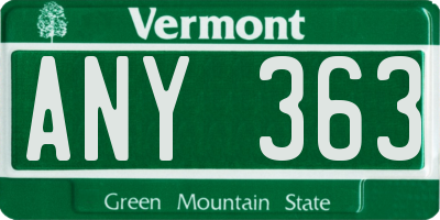 VT license plate ANY363