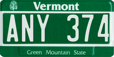 VT license plate ANY374