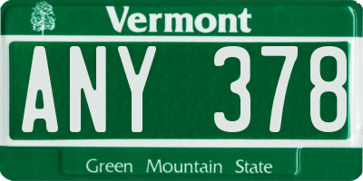 VT license plate ANY378