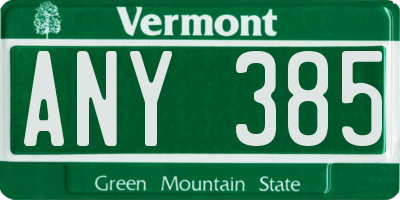 VT license plate ANY385