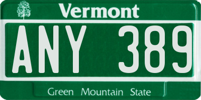 VT license plate ANY389