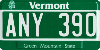 VT license plate ANY390