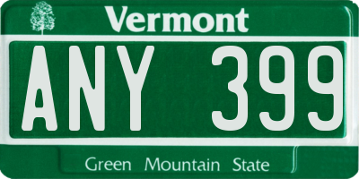 VT license plate ANY399