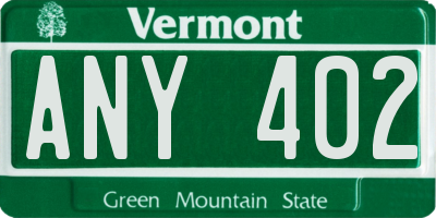VT license plate ANY402
