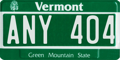 VT license plate ANY404