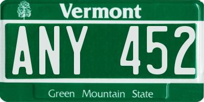 VT license plate ANY452