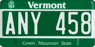 VT license plate ANY458