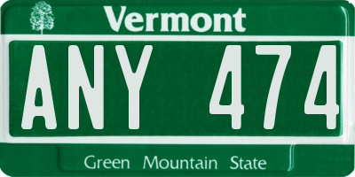 VT license plate ANY474