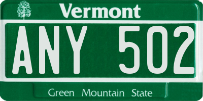 VT license plate ANY502