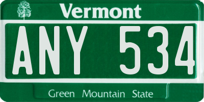 VT license plate ANY534