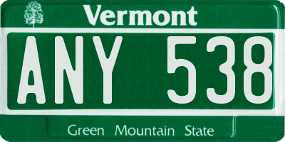 VT license plate ANY538