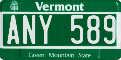 VT license plate ANY589