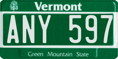 VT license plate ANY597
