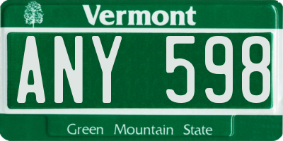 VT license plate ANY598