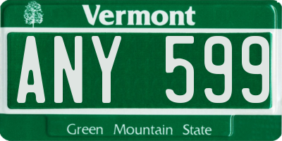 VT license plate ANY599