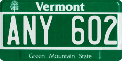 VT license plate ANY602