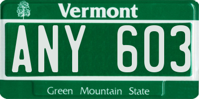 VT license plate ANY603