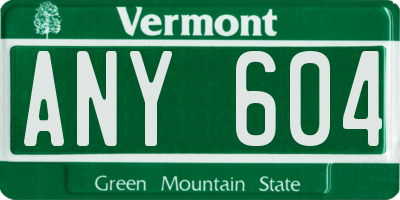 VT license plate ANY604