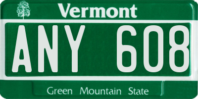 VT license plate ANY608