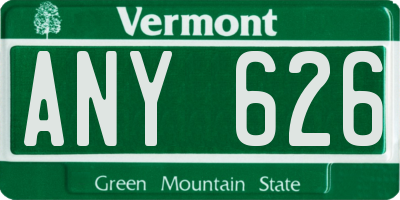 VT license plate ANY626
