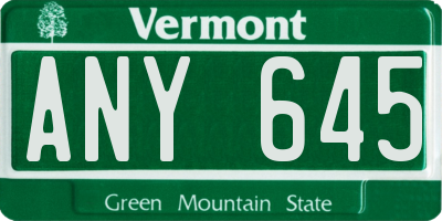 VT license plate ANY645